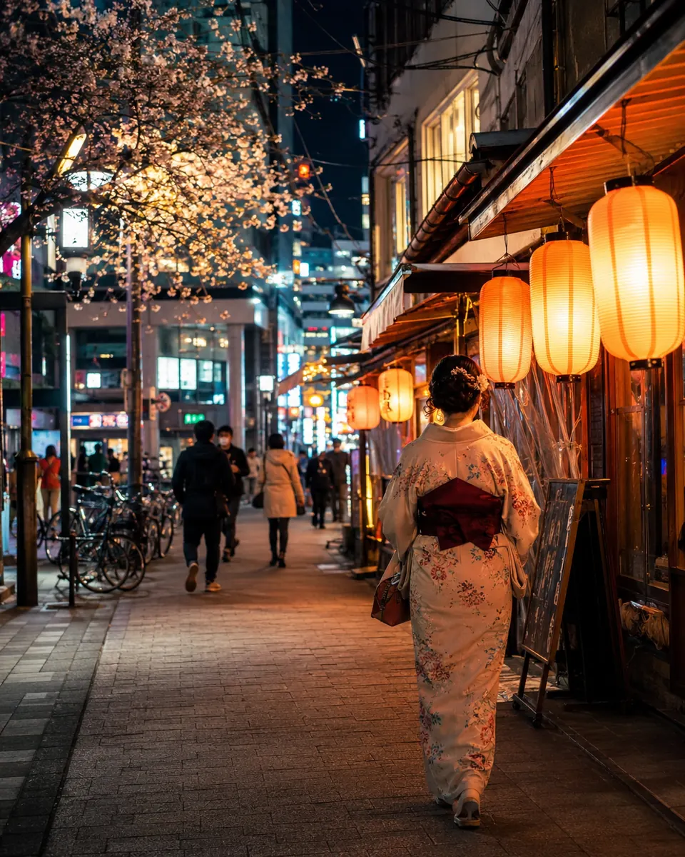 Tokyo lantern street at night