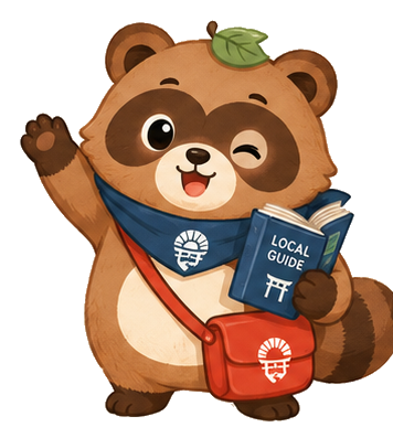 GetLocalJapan tanuki guide holding a local guide book